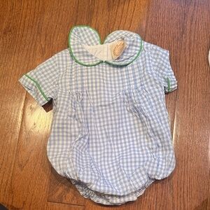 The Beaufort Bonnet Company Blue and White Plaid Onesie with green piping